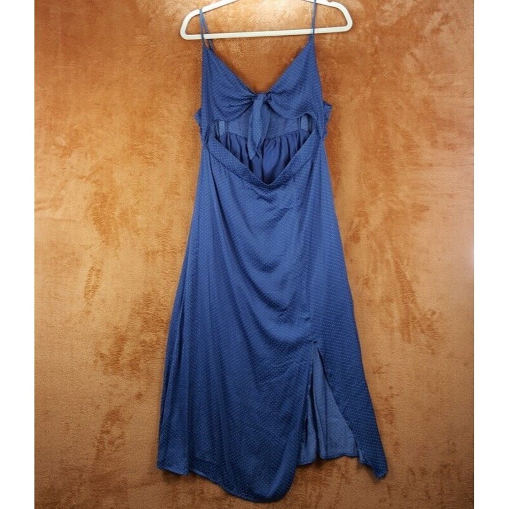 NSR Womens Dress XL Blue Midi Sundress Satin Cut Out Front Slit Adjustable Strap